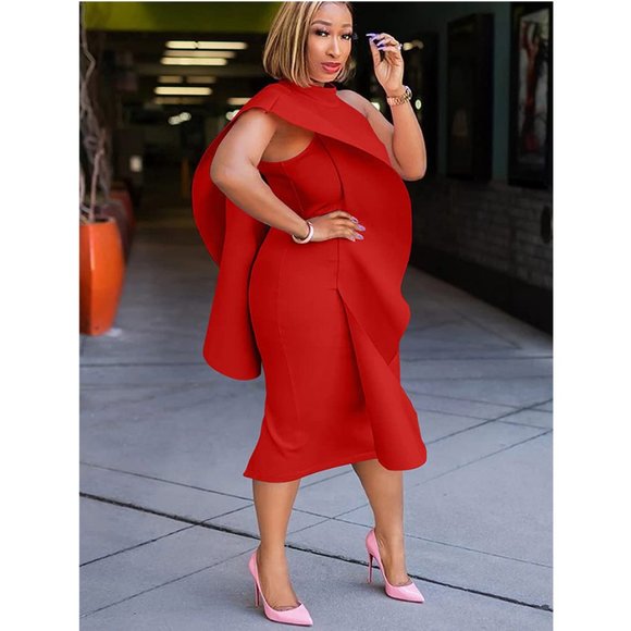 Women's Bodycon Sleeveless Midi Dress Red - Picture 7 of 7